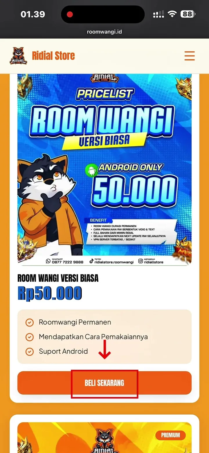 Cuplikan video tutorial cara memesan Room Wangi ML di Ridial Store